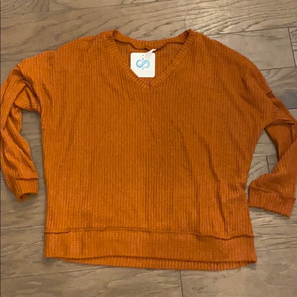 V Neck Slouchy Waffle Knit Tunic Large new!